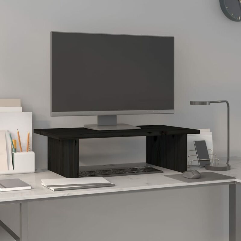 Relaxdays Supporto per Monitor Regolabile in Altezza, Tavolino Scrivania,  Alza Schermo PC, 16x42x26,5 cm, Nero