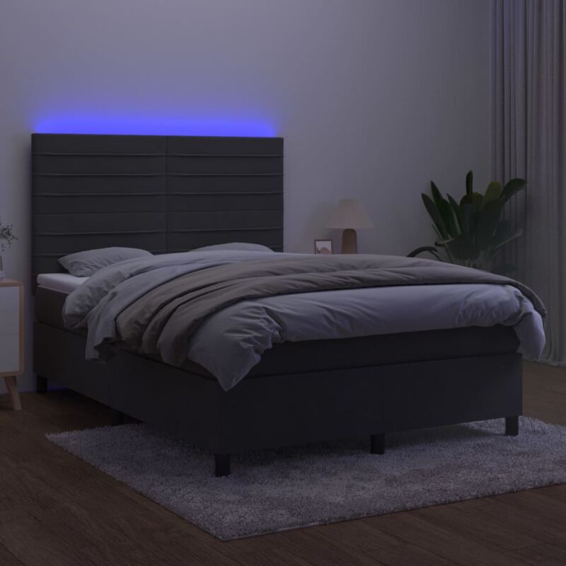 Letto a Molle con Materasso e LED, Letto Matrimoniale, Letto per adulti  Grigio Scuro 140x190 cm