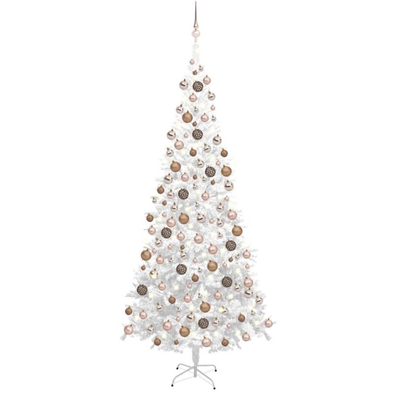 Albero di Natale Artificiale Preiluminato Palline 240 cm Bianco