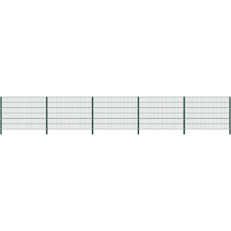 Pannello di Recinzione con Pali in Ferro 8,5x1,2 m Verde