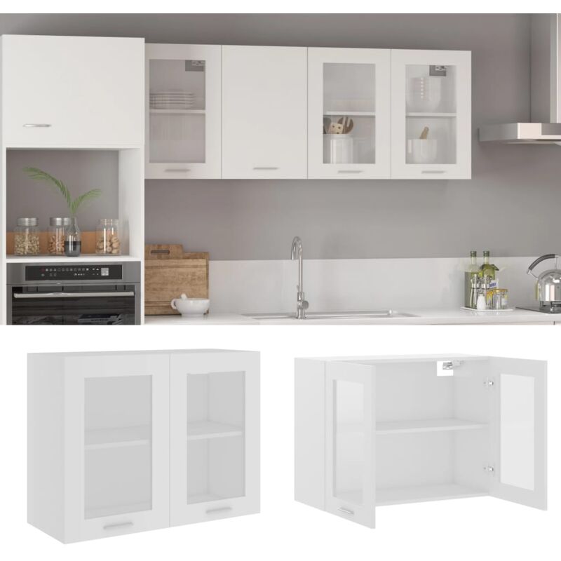 Mobile Pensile con Vetro Bianco 80x31x60 cm Legno Multistrato