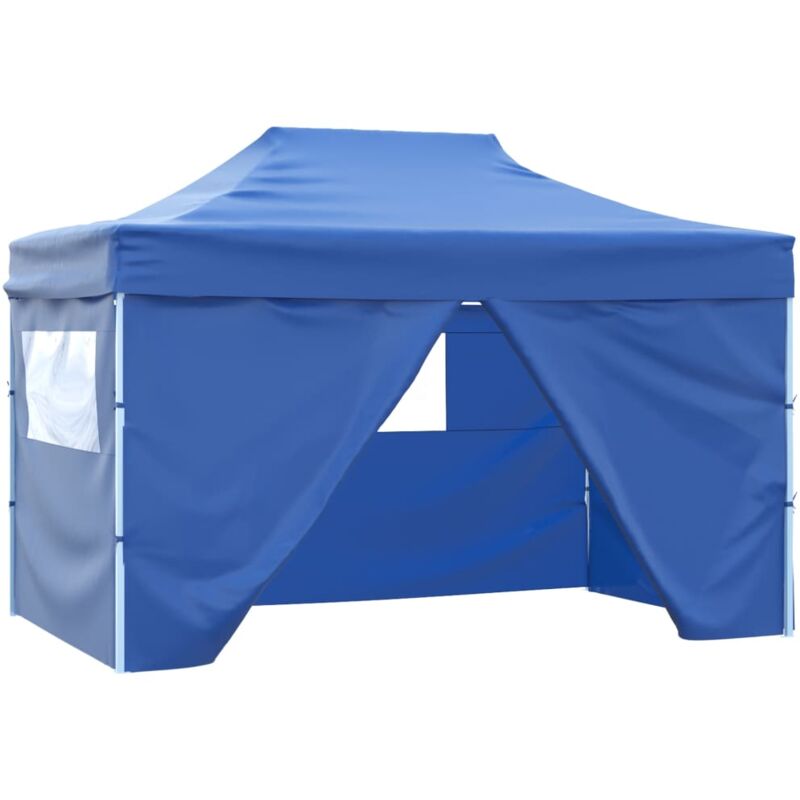 Gazebo Professionale Pieghevole con 4 Pareti 3x4 m Acciaio Blu