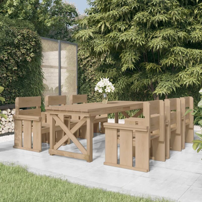 Set da Pranzo per Giardino 7 pz in Legno di Pino Impregnato