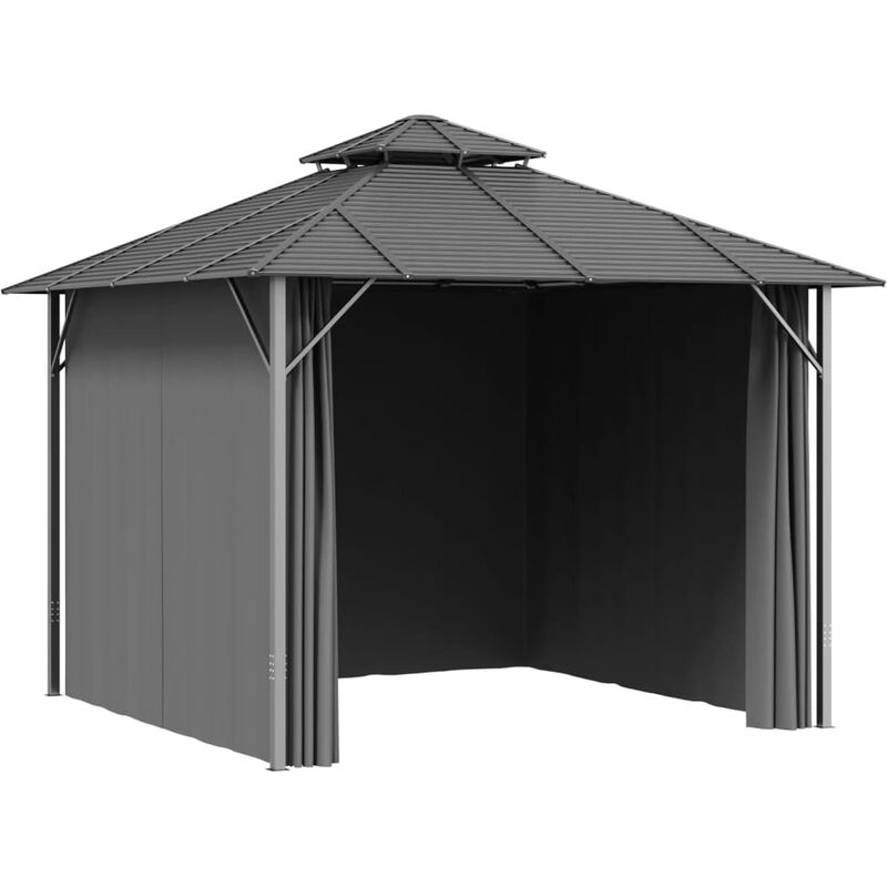 Gazebo con Tende Laterali e Doppio Tetto 3x3 m Antracite