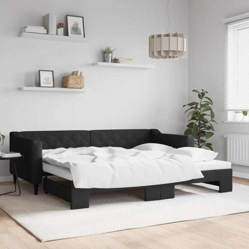 Divano Letto con Letto Estraibile Nero 90x200 cm in Tessuto