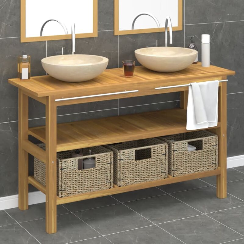 Vidaxl Mobile vanità bagno e Lavandini Marmo Crema legno Massello Teak