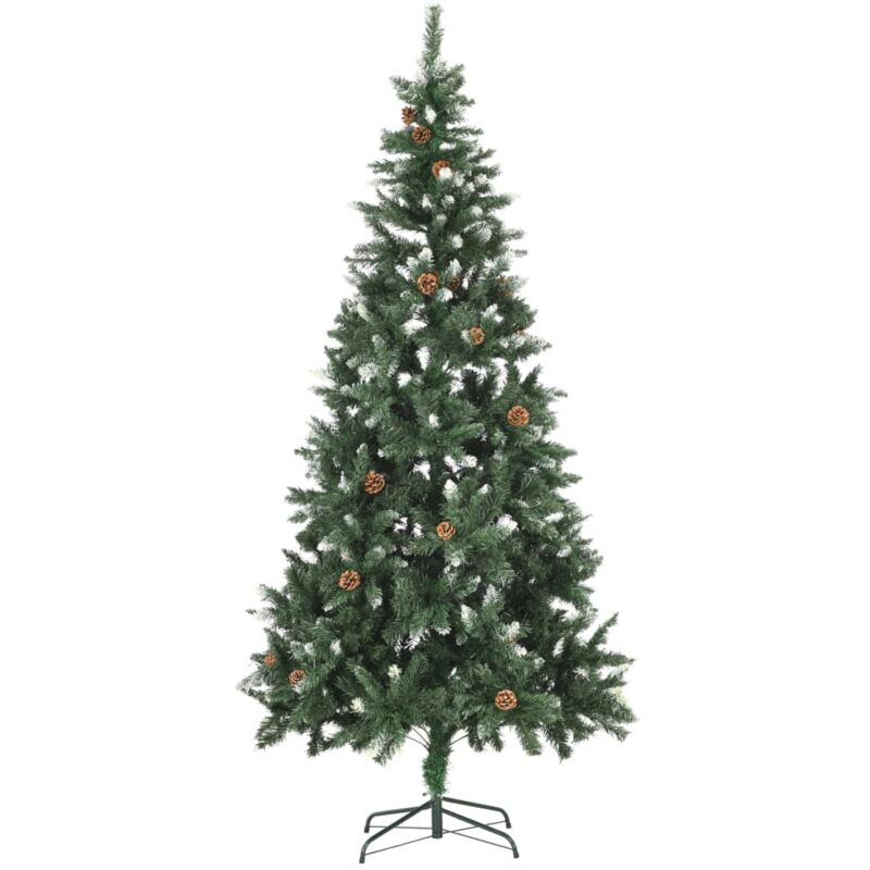 Albero di Natale Artificiale Pigne e Brillantini Bianchi 210 cm