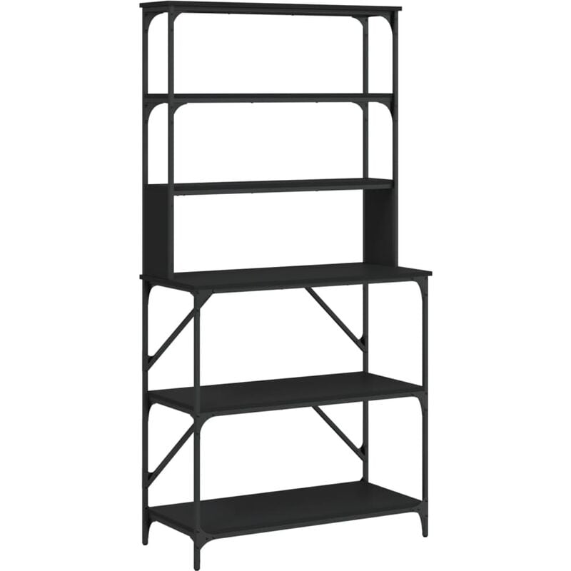 Scaffale da Cucina 6 Ripiani Nero 90x40x180cm Legno Multistrato