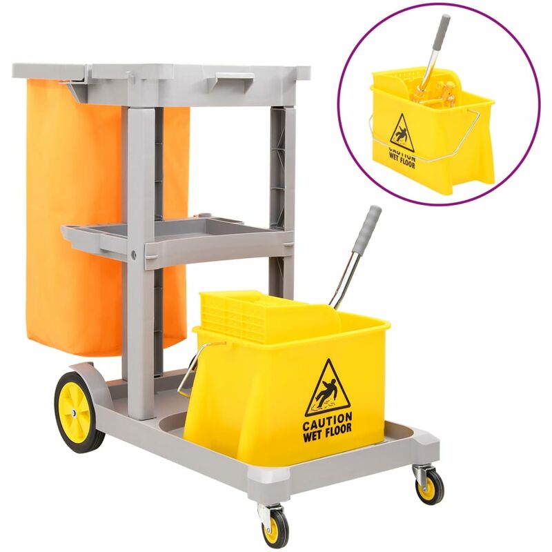 Secchio per mocio portatile Carrello per pulizia scorrevole con  strizzatore, 60x28x70cm, Giallo - Costway