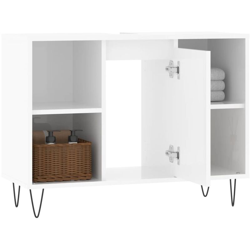 VidaXL Armadietto Bagno Bianco Lucido 80x33x60cm in Legno Multistrato