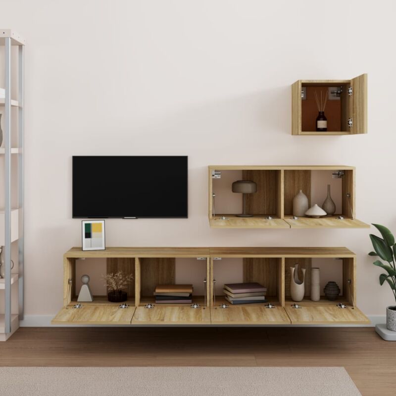 Higsose 4 pz Rovere Sonoma Set di Mobili Porta TV Legno