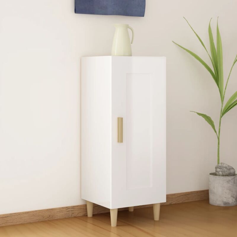 Credenza Bianco Lucido 34,5x34x90 cm in Legno Multistrato