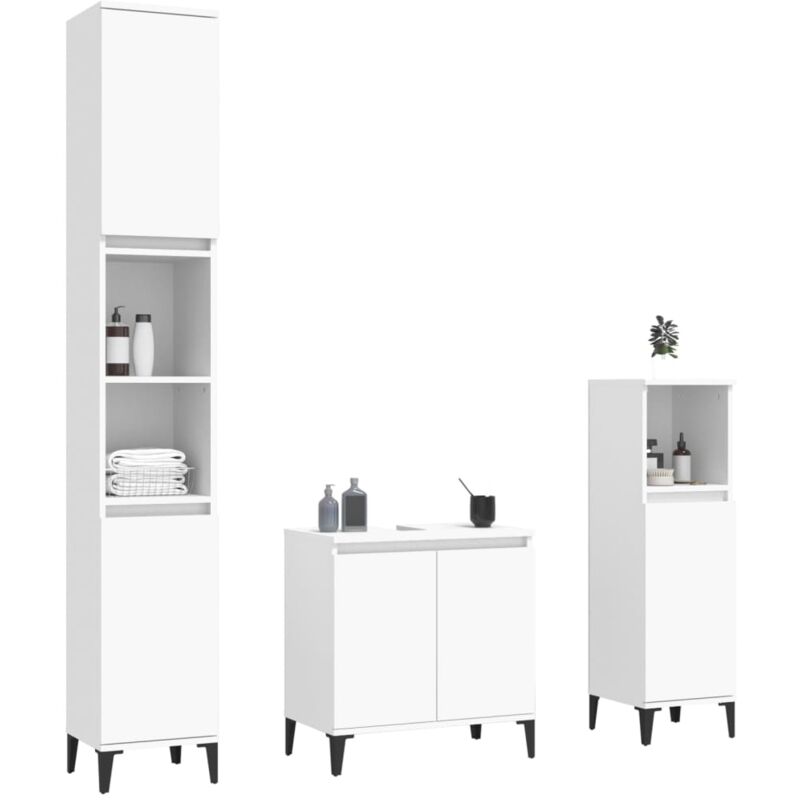 Set Mobili da Bagno 3 pz Bianco in Legno Multistrato