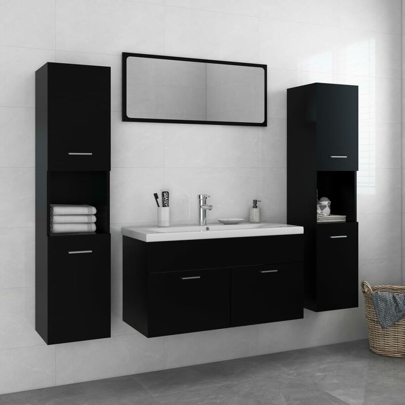 Credenza mobile da bagno con 2 cassetti e 2 ante in truciolato nero EASY  LIFE