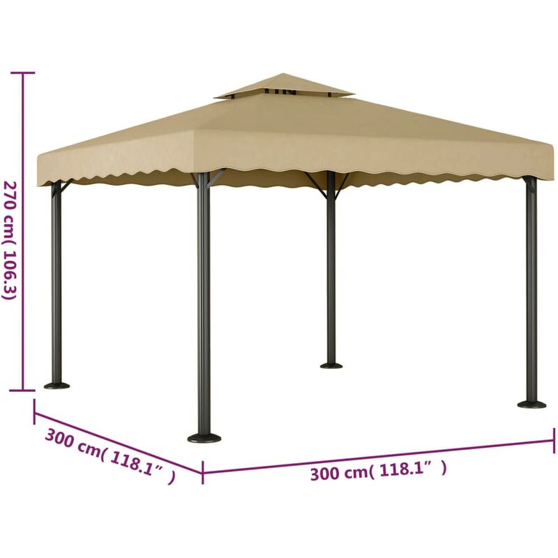 Gazebo da Giardino 3x2 m in Acciaio e Telo in Poliestere Tortora