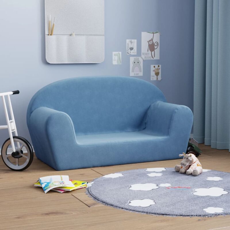 Divano per bambini a 2 posti Blu in morbido Peluche