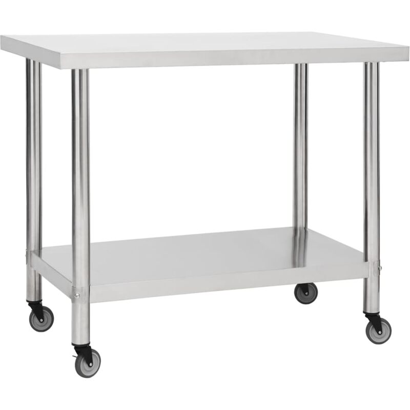 vidaXL Tavolo Lavoro Cucina con Mensola 120x60x150 cm in Acciaio Inox