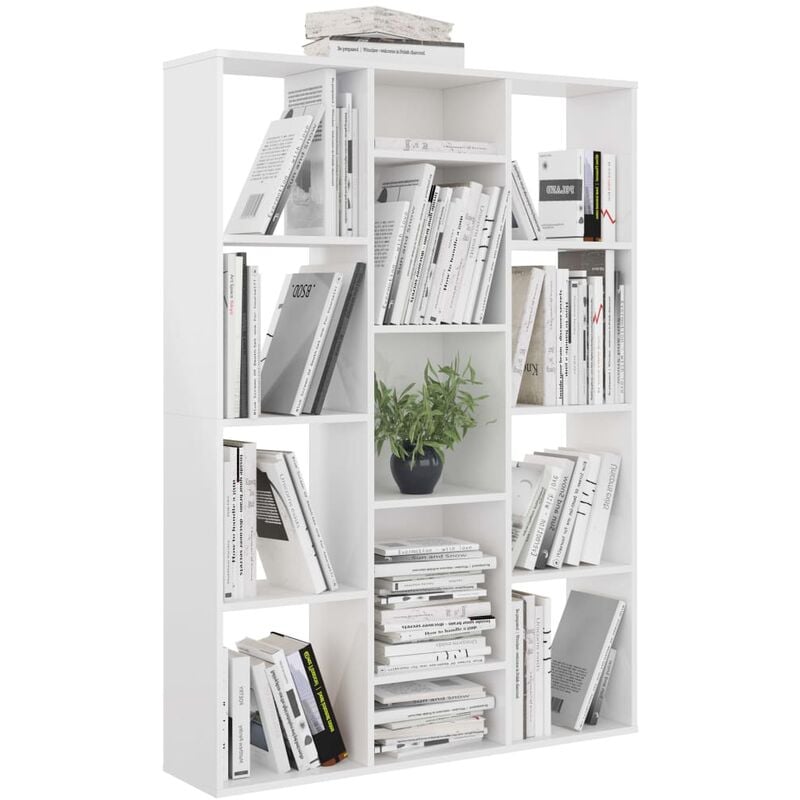Libreria/Divisorio Bianco Lucido 100x24x140 cm in Multistrato