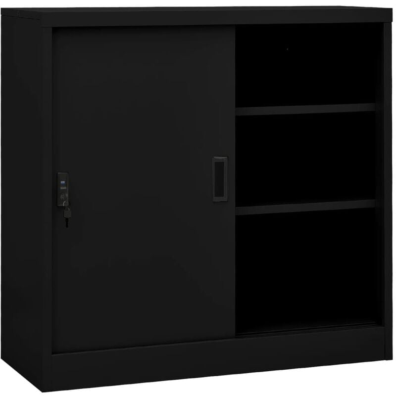 Armadio per Ufficio Anta Scorrevole Nero 90x40x90cm Acciaio