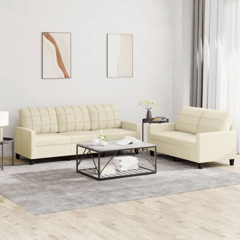 Set 2 Divani in Velluto Divano e Divanetto per Salotto con Gambe di Legno  Beige