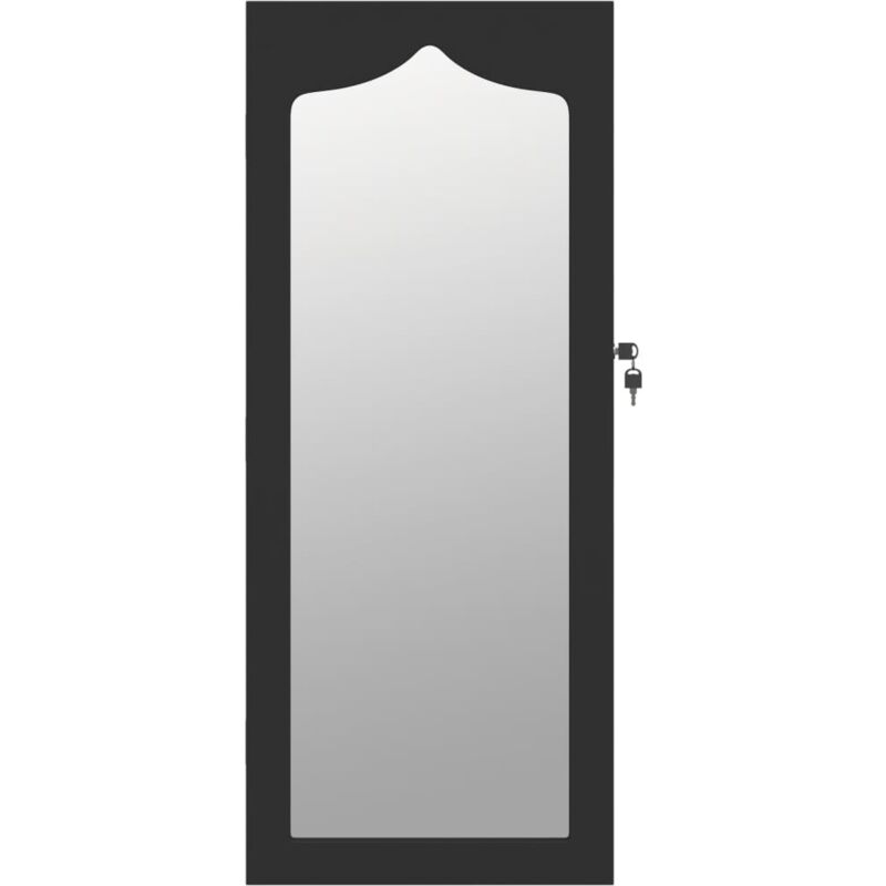 Armadio Portagioie con Specchio a Muro Nero 37,5x10x90 cm