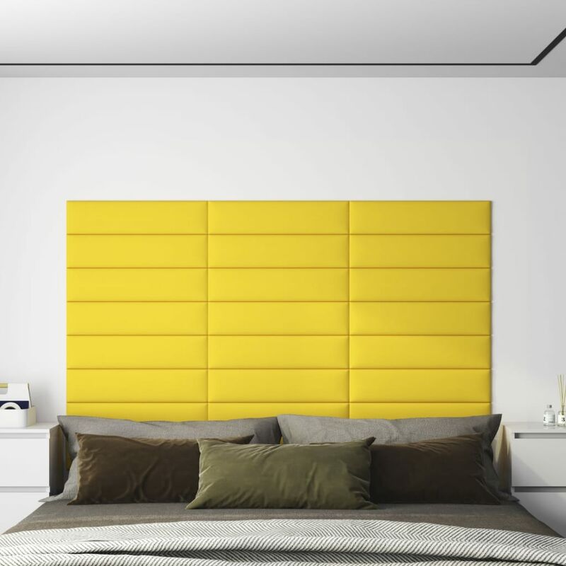 Pannelli Murali 12 pz Giallo chiaro 60x15 cm Tessuto 1,08 m²