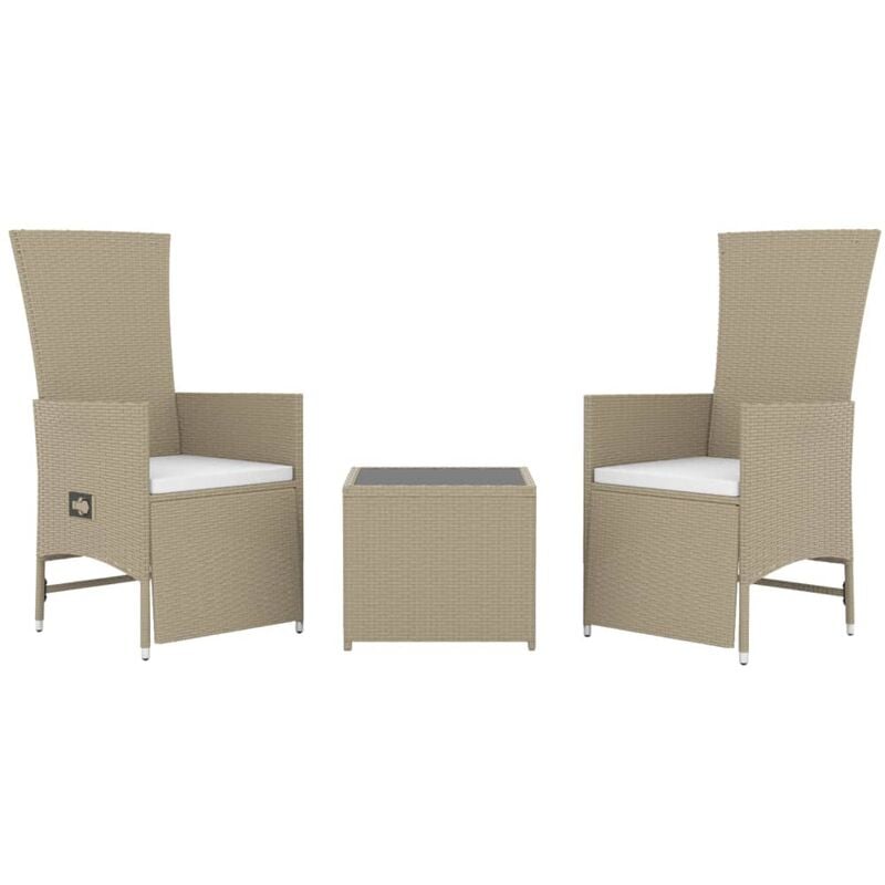 Set Mobili da Giardino 3 pz Beige Polyrattan e Acciaio