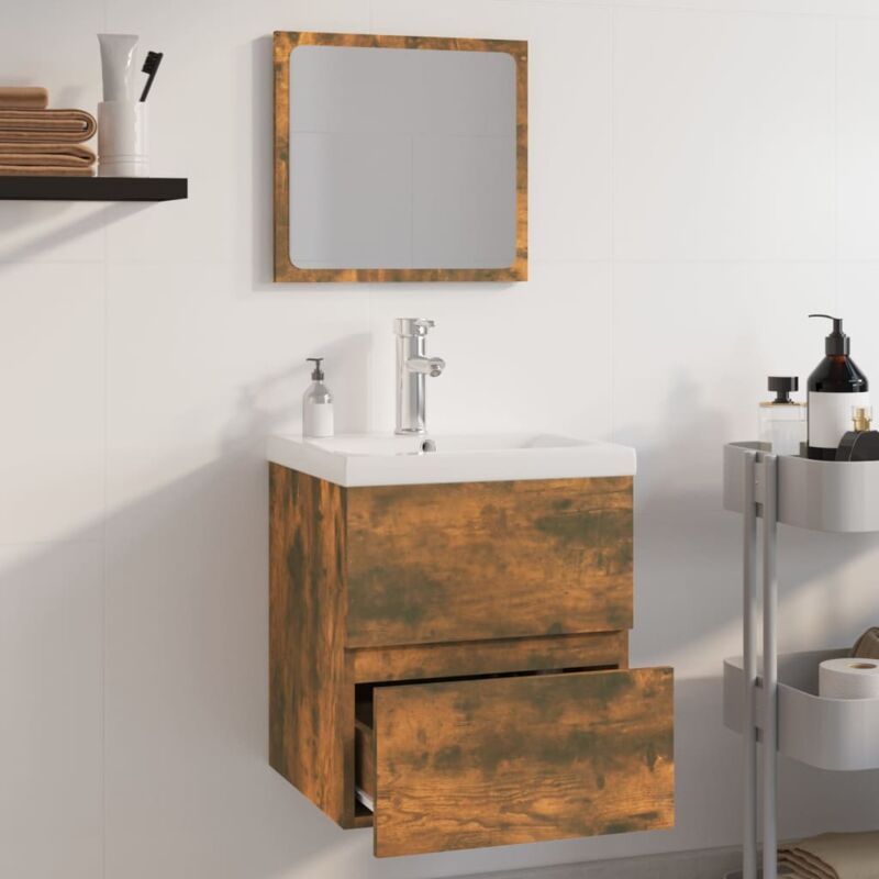 Set di Mobili da Bagno Rovere Fumo in Legno Multistrato