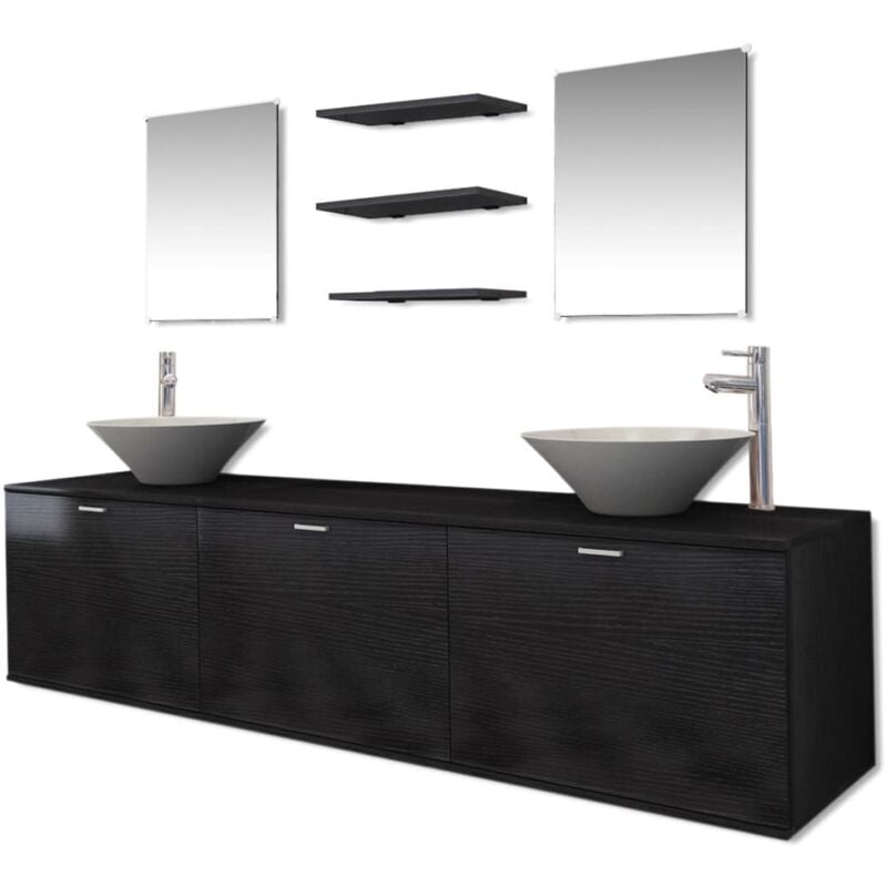 Set Mobili da Bagno 10 pz con Lavabo e Rubinetto Nero