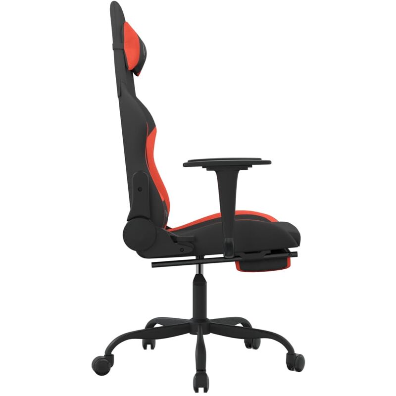 Sedia Gaming Tessuto Con Poggiapiedi NERO/ROSSO