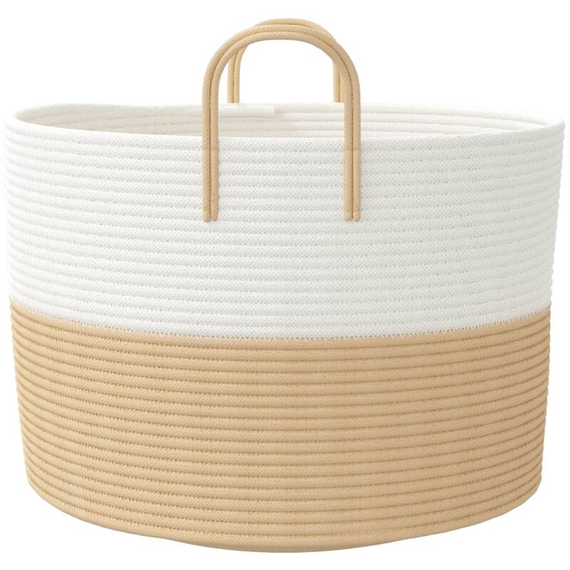 Cestino Portaoggetti Beige e Bianco Ø51x33 cm in Cotone