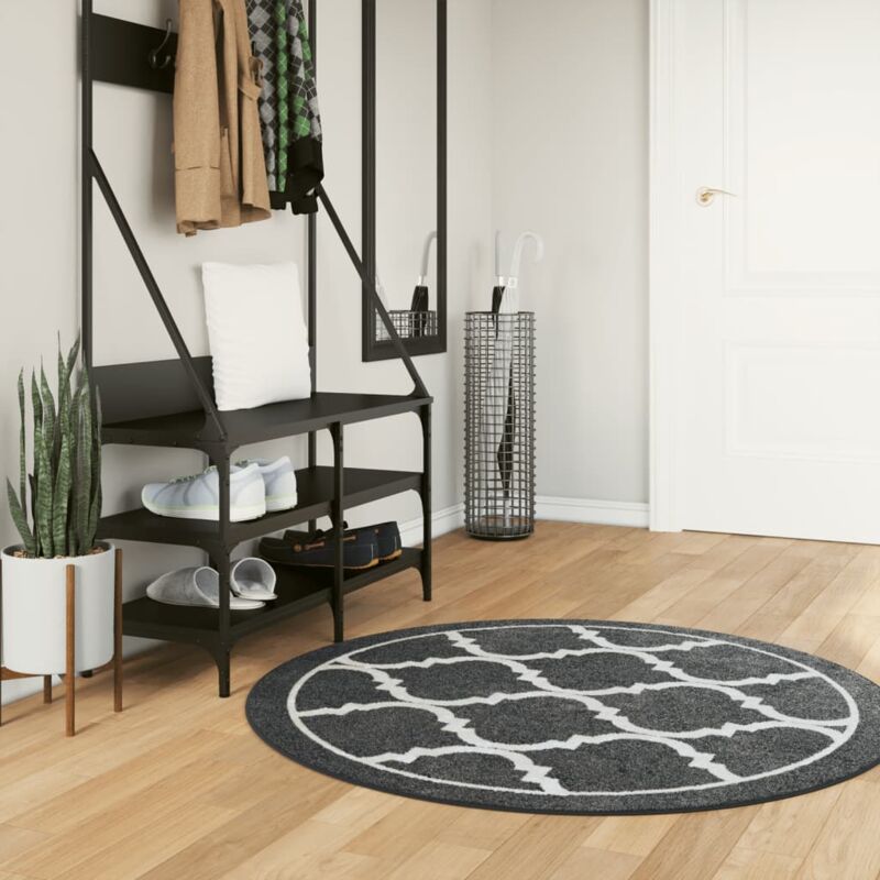 Tappeto Lavabile Nero e Bianco Ø 120 cm Antiscivolo