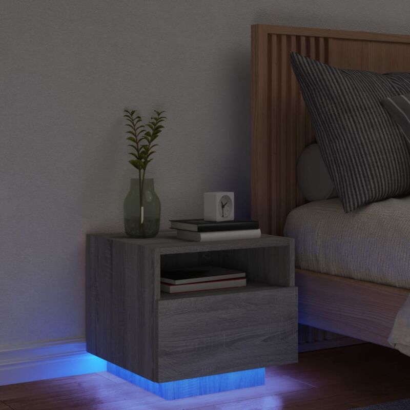 Comodino con Luci LED Grigio Sonoma 70x36x40,5 cm