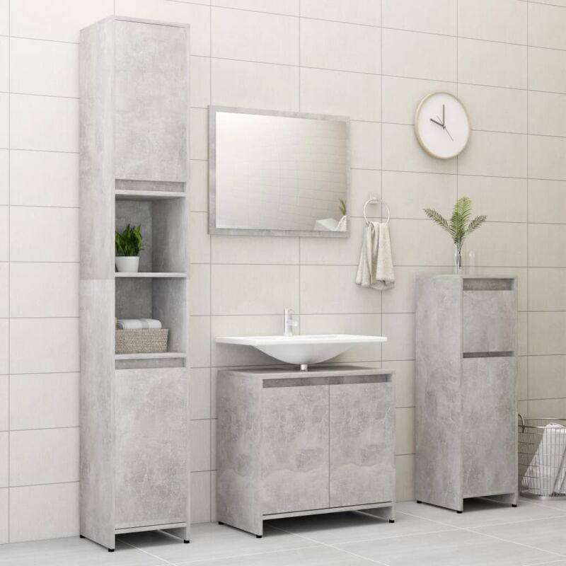 Set Mobili da Bagno 4 pz Grigio Cemento in Truciolato