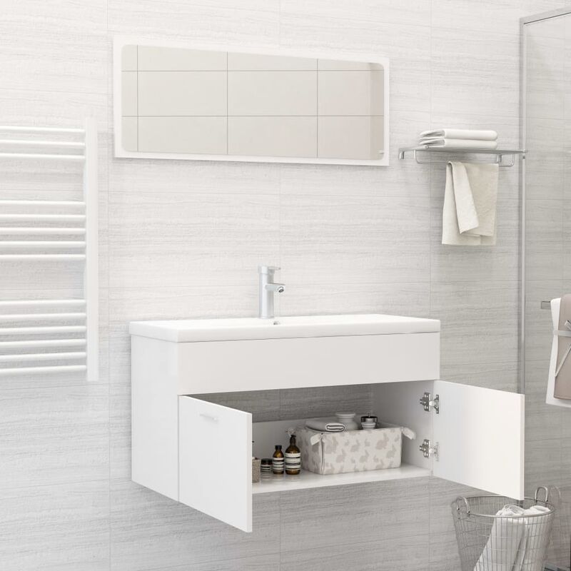 Kit Mobile sotto lavabo Lisbona da bagno in truciolare con specchio le