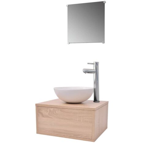 Set Mobili per Bagno 9 pz con Lavandino e Rubinetto Beige