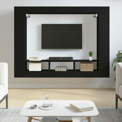 Mobile Porta TV Nero, 1 anta Pero e vano con mensola vetro L. 140 cm- Basic