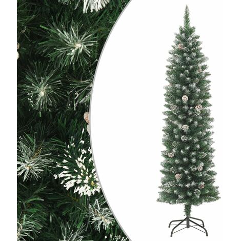 Albero di Natale Artificiale Sottile con Base 210 cm PVC