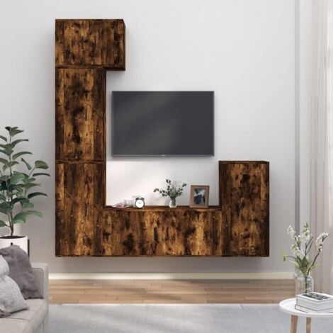 Set di Mobili Porta TV 5 pz Rovere Fumo in Legno Multistrato