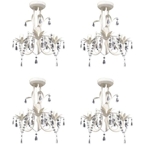 Lampadario con Pendenti in Cristallo 4 pz Bianco Elegante
