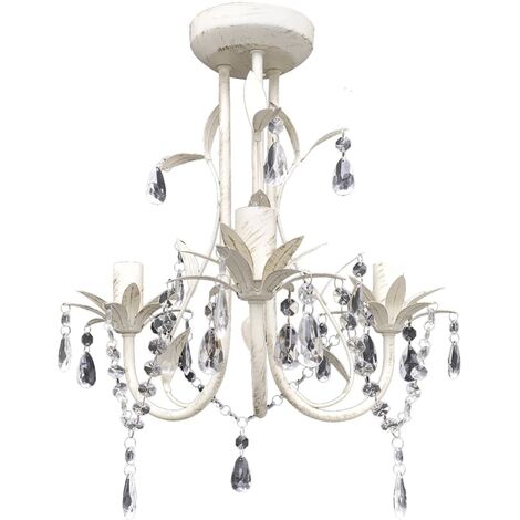 Lampadario con Pendenti in Cristallo 4 pz Bianco Elegante