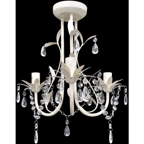 Lampadario con Pendenti in Cristallo 4 pz Bianco Elegante