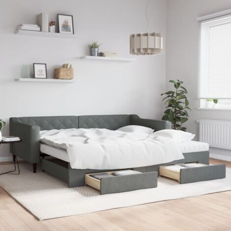 VIDAXL - Divano Letto Estraibile Cassetti Grigio Chiaro 90x200cm Tessuto