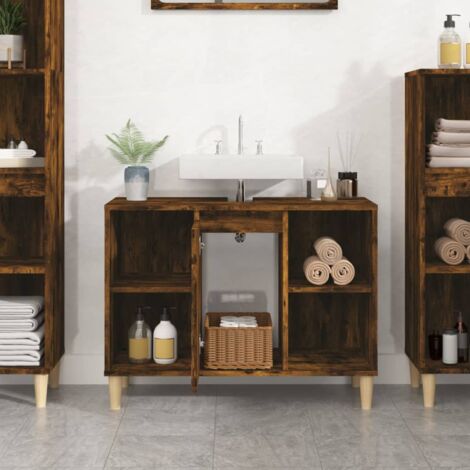 Armadietto Bagno Rovere Fumo 80x33x60 cm in Legno Multistrato