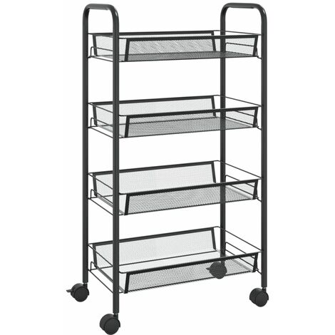 Carrello da Cucina con 3 Ripiani Nero 46x26x64 cm in Ferro