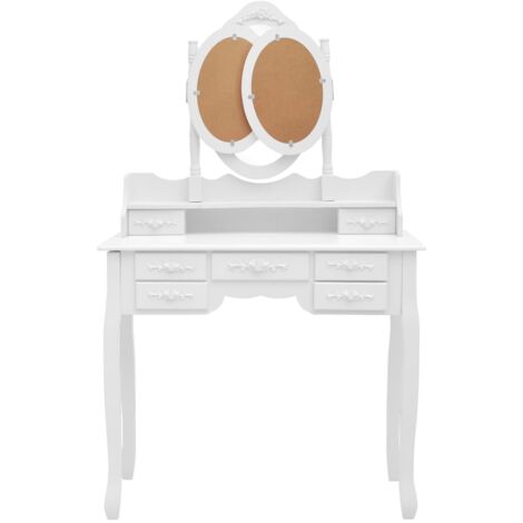 Tavolo da Trucco con Sgabello e Specchio Pieghevole in 3 Bianco