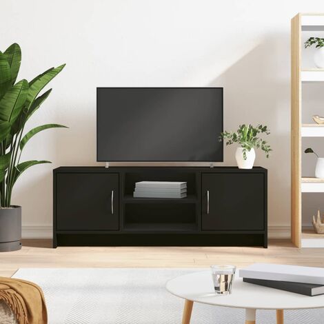 Mobile Porta Dischi In Legno Multistrato Nero - Dimensioni 100x38x48 Cm, Con Piedini 10 Cm, Per Organizzare Vinili E CD