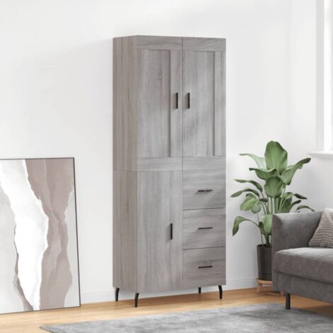 Credenza Soggiorno Grigio Sonoma - Mobile Multiuso Con Ante E Piano In Legno - Foto 4