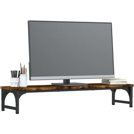 ML-Design Supporto per Doppio Monitor con 3 Piani in Legno Nero