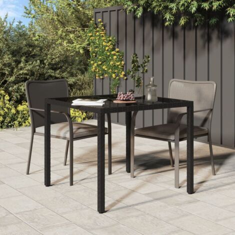 Tavolo Da Giardino VidaXL Con Piano In Vetro Nero 55x55x37 Cm - Struttura In Polyrattan E Acciaio, Per Esterni